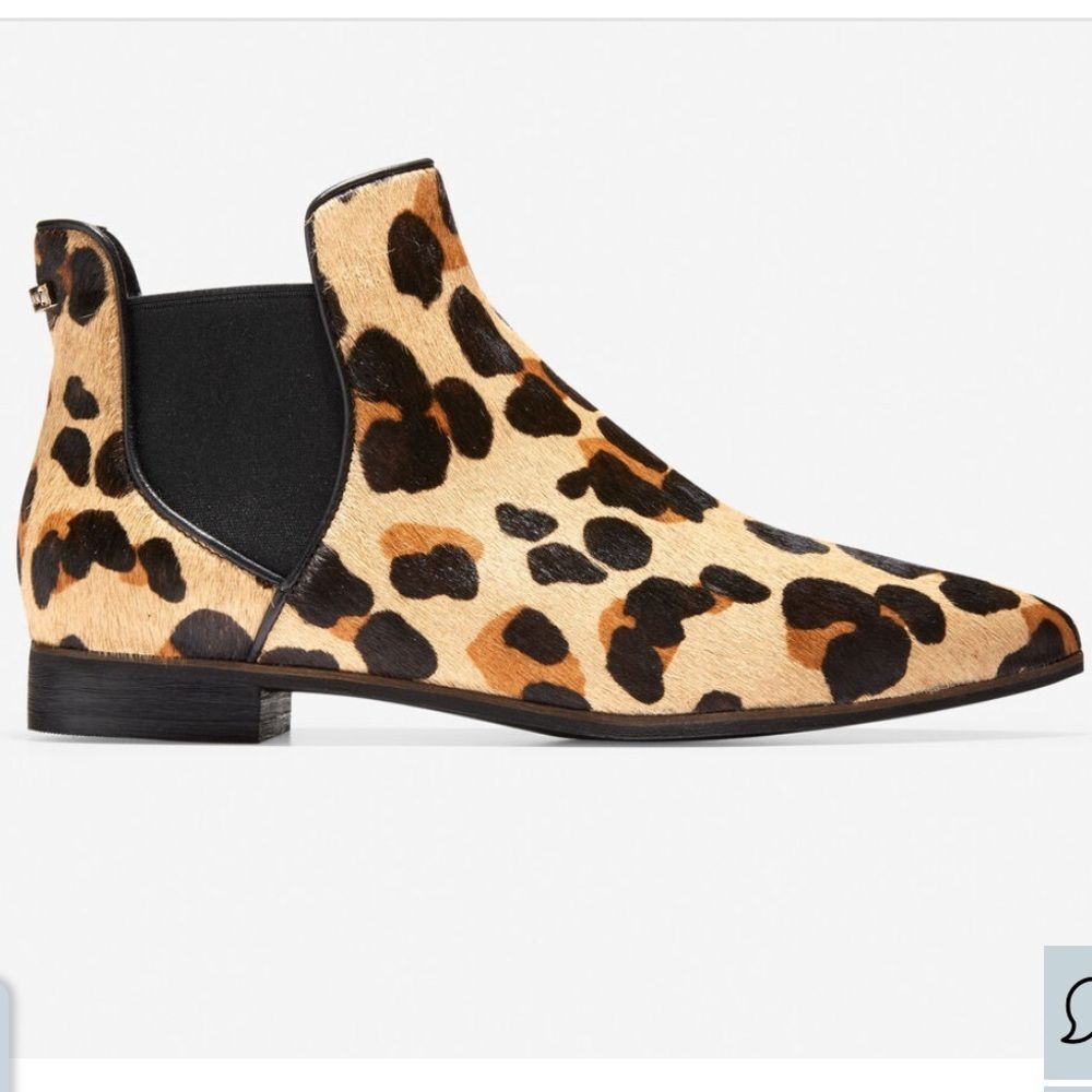 Cole Haan Hara Leopard Print Chelsea Boots Haircalf Fur Ankle Booties Size 6.5